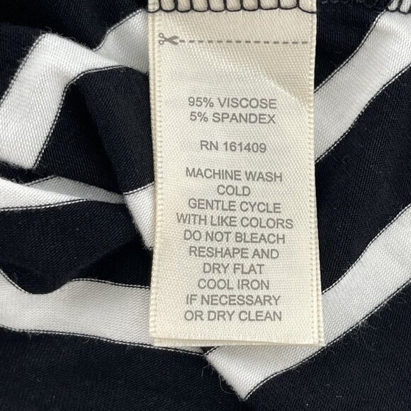 Greige Black & White Striped Short Sleeve Swing Dress Large Beach Stretch - Picture 4 of 8